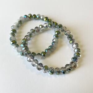 2 Piece Electroplated Faceted Austrian Crystal Bracelet Set ~ 7”